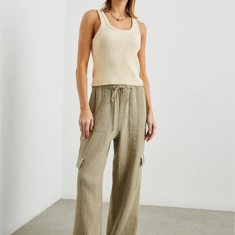 Rails Albie Tank Scoop Neck Linen Cotton Blend Textured Rib Knit Ivory M NWT - Picture 3 of 14